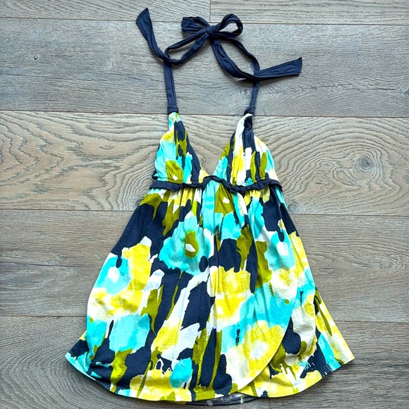 Abercrombie & Fitch MultiColor Floral Flowy Halter Tank Top Ruffle Ruched Bust-S - Picture 2 of 10